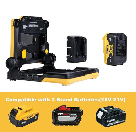 20W 3000LM Cordless LED Work Light, Compatible with Dewalt, Milwaukee and Makita 18-21 V Battery, Foldable Magnetic Base, Flickerless Brightness Dimmable (Light Only/Charger Not Included)