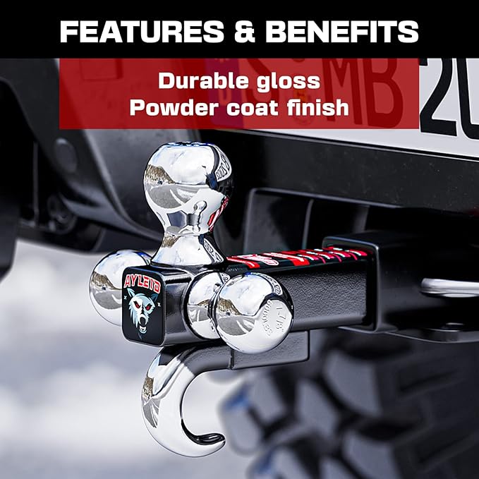 Ayleid Trailer Hitch Tri-Ball Mount with Hook & Pin Balls Sized 1-7/8 , 2 & 2-5/16 inches , Tow Hitch , Silver