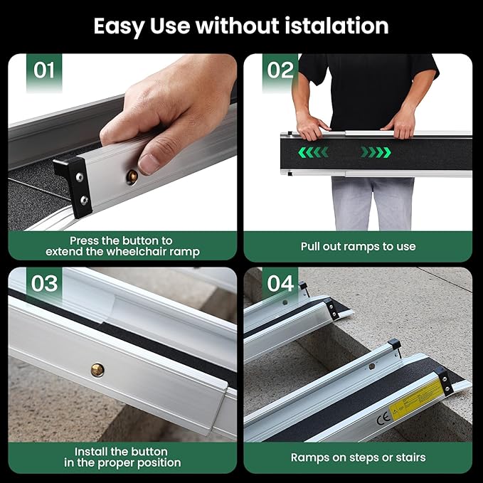 Wheelchair ramp 4FT, Lightweight, Retractable and Portable, can be Used for Wheelchair ramps, Comes with a Handbag