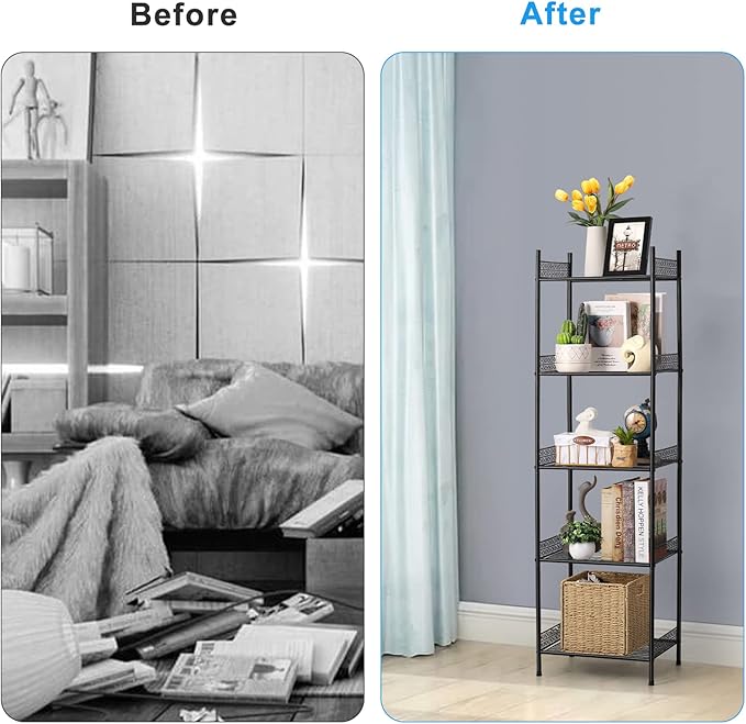 5 Tier Wire Shelving Metal Storage Rack Standing Shelving Units Shelves Bathroom Shelf for Laundry Bathroom Kitchen Livingroom Pantry Closet Garage, Black