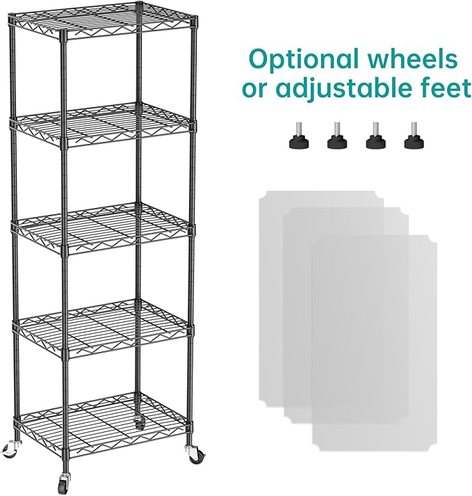 SINGAYE Shelf Closet Wire Shelving：Adjustable Metal Unit for Laundry Room Organization Bathroom Kitchen Home Storage with Wheels Small Pantry Rack Shelves