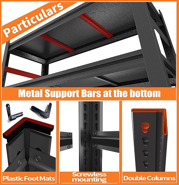 PRESTELION 44" H Storage Shelves Metal Garage Shelving Unit 4-Tier Metal Shelf Adjustable Storage Rack for Basement, Warehouse, Pantry, Closet, Kitchen 44" H x 19.7" W x 13.8" D, Black