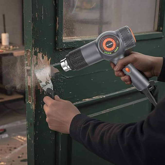 Heat Gun Fast Heating 1800W 122℉-1202℉ LED 3-color light to display temperature Shrink wrap heat gun with 4 Nozzles for Soften,Car film,Drying