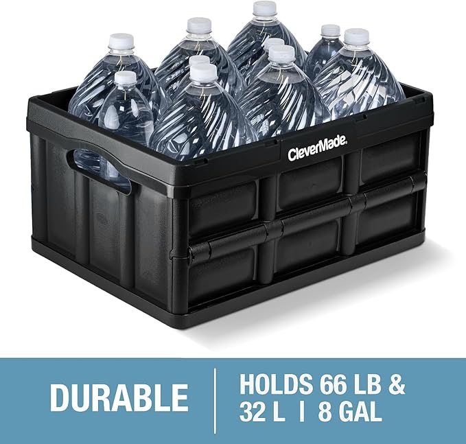 CleverMade Collapsible Storage Bins 32L 3 Pack – Heavy Duty Foldable Storage Bins with Built-In Handles for Garage Storage and Home Organization - Ocean