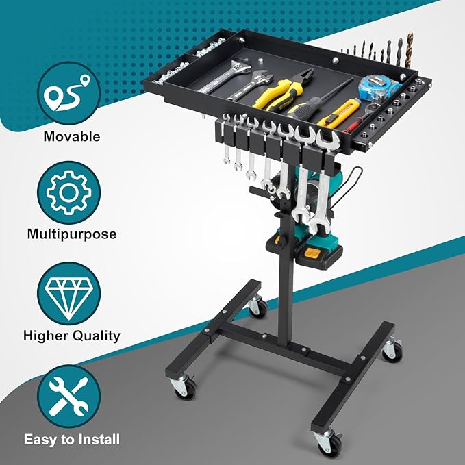 OLBRUS Rolling Work Table Adjustable Height - Rolling Tool Cart with Drills Storage, Portable Mechanic Cart Tool Storage Organizer on Wheels for Garage Bike Work Shop