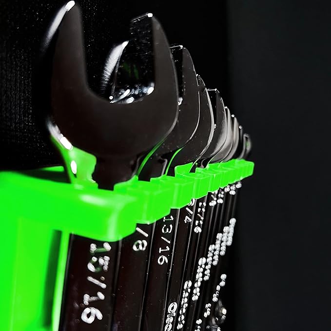 Olsa Tools Magnetic Wrench Holder Organizer - Green - Fits SAE 3/8" to 15/16" & Metric 10mm to 19mm - Durable Tool Storage Solution - Part 1141