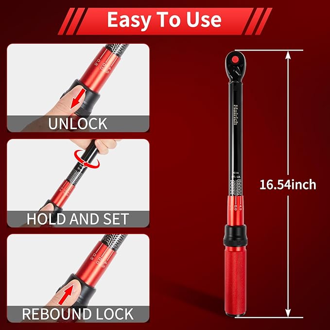 3/8-Inch Torque Wrench, Dual-direction Torque Wrenches 10-100ft.lb/13.6-135.6Nm, 72-Tooth Dual Range Scales Torque Wrench with Quick Release Reversible Head