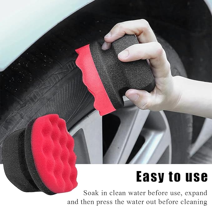 KVAEY 3 PCS Tire Dressing Applicator Pads, Reusable Hex Grip Tire Shine Applicator Polishing Sponge Pads, Wheel Tire Shine Detailing Foam for Most Vehicles, Car Accessories (Red, 4.33")