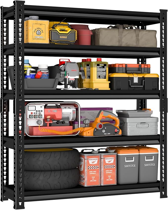 Garage Shelving Heavy Duty, 2800 Lbs Loads Garage Storage Shelves Heavy Duty, 5-Tier Metal Shelving Units and Storage for Basement, Retiple Tanks,48''Wx18 Dx78 H,Black