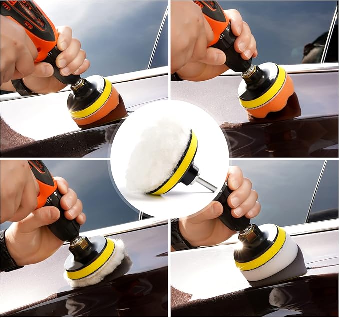 Buffing Pads for Drill 22PCS Foam Drill Buffing Kit Car Drill Polishing Kit for Car Sanding, Buffing, Waxing(18 Pads+2 Drill Adapters+2 Suction Cups)