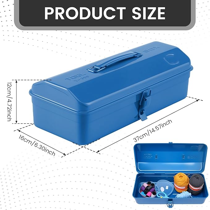 Large Metal Tool Storage Box with Handle for Workshop,15 inches Portable Tool Case with Lid，Locking Organiser Box for Hardware Part(blue)