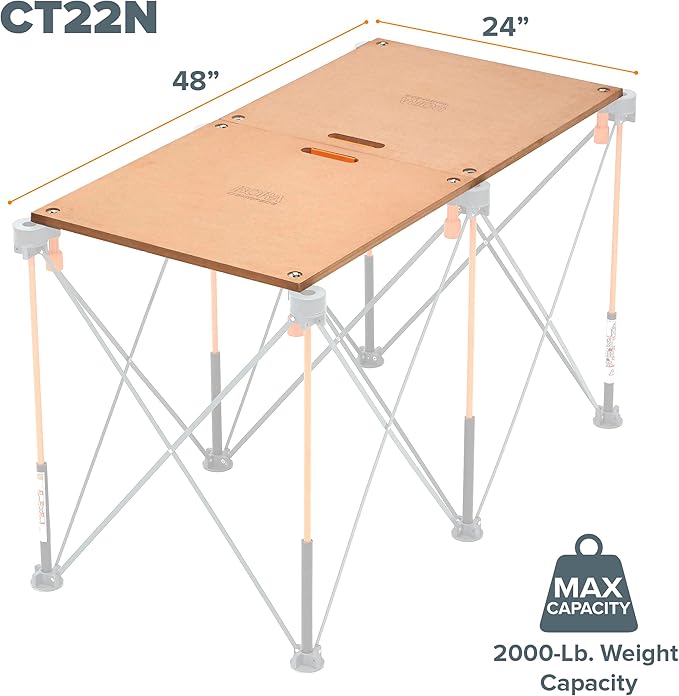 BORA Centipede Folding Table Top for Bora Centipede Work Stand Saw Horses - 24 Inch x 48 Inch - Includes Wood Top + 6 Quick-Twist Locks for a Portable, Quick Setup Work Table or Workbench, CT22N Brown