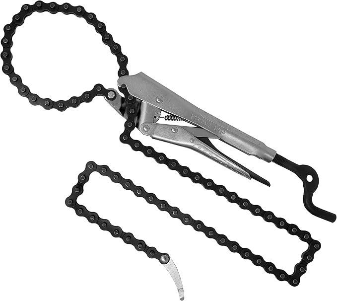Strong Hand Tools Locking Chain Pliers, Removable 48″ Chain, Holds Up To 14" Diameter Pipes, Unique Easy Open Crank Handle, Quick Release Trigger, PFC1048