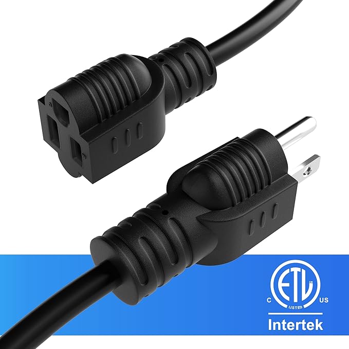 Extension Cord 4 FT (2-Pack), 3 Prong Extension Power Cord, 16/3 Gauge Flexible Cold, 13A 1625W 16AWG, 3 Prong Electric Cord, ETL, Black Cable with 25 Cable Ties