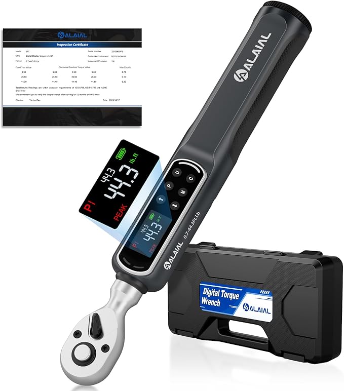 3/8 Drive Digital Torque Wrench, 0.7-44.3 Ft.Lb/1-60 Nm Dual Direction Rachet Wrench with Vibration, Buzzer and LED Alert, Electronic Torque Wrench for Bike Motorcycle Car Repair
