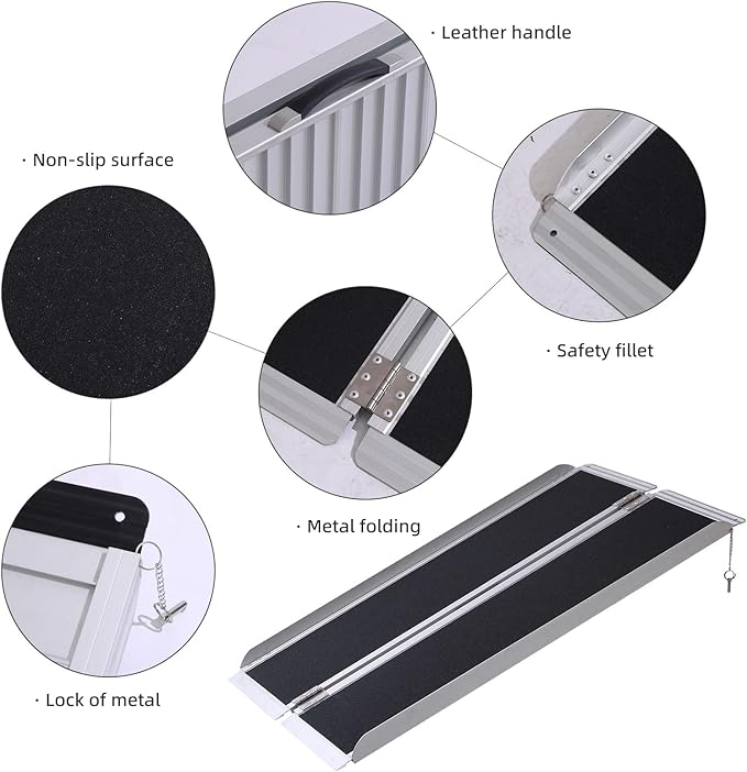 Portable Wheelchair Ramp 3FT,No-Slip Aluminum Folding Handicap Ramp 800lbs Load Capacaity,Wheel Chair ramp for Home Steps,Stairs,car