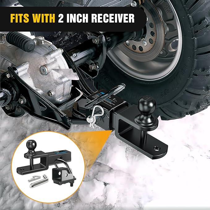 Nilight 3 in 1 ATV UTV Multi Hitch Mount with 2 Inch Receiver 1-7/8 inch Ball Hitch Rated 2000 LBS Winch Strap Loop Rated 5000 LBS
