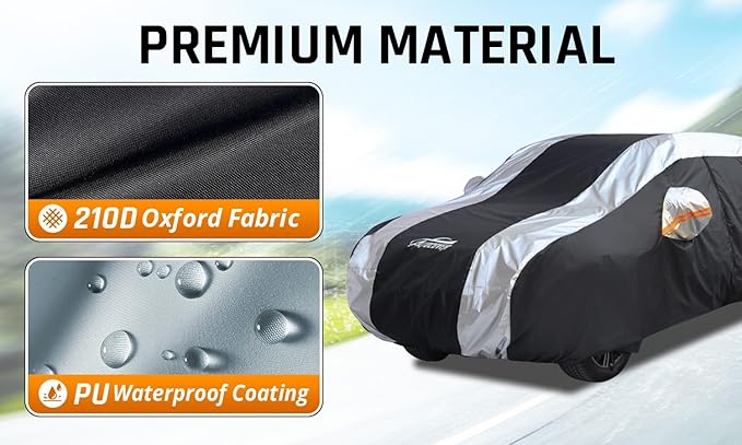 SUV Car Cover Waterproof All Weather Protection with Silver Stripe Design,Universal Fit Toyota RAV4, Honda CRV, Tesla Model Y, Audi Q5, Nissan Rogue, Mazda CX-5, Kia Sorento,Hyundai Sante Fe