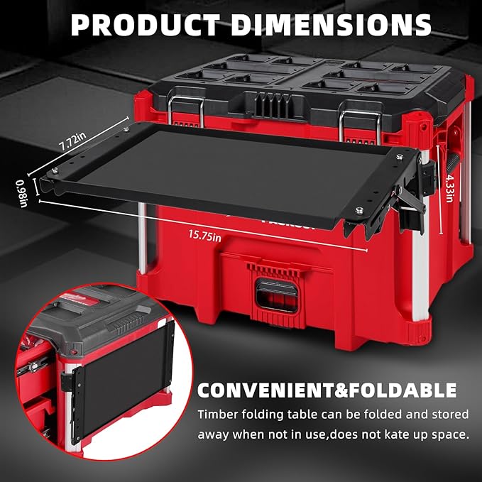 Folding Packout Mount Compatible with Milwaukee Packout Toolbox, Heavy Duty Foldable Work Table for Side Storage of Your Packout System