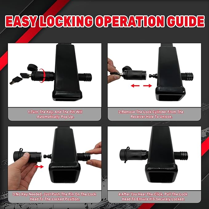 TYT Trailer Hitch Lock – 5/8" Dia x 3-1/2" Long Pin, Fits 2-Inch Receiver, Class III/IV Trailers, 2 Keys, Keyed Alike, Includes 8 O-Rings, Ideal for Trailer, RV, Car, Bike (1 Pack)