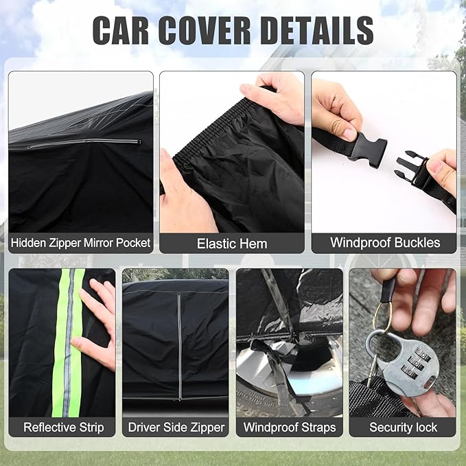 Waterproof Car Cover Compatible with 1966-1974 Dodge Charger, 210T Polyester with Cotton Liner All Weather Car Covers with Zipper Door & Lock for Dust Snow Rain Protection