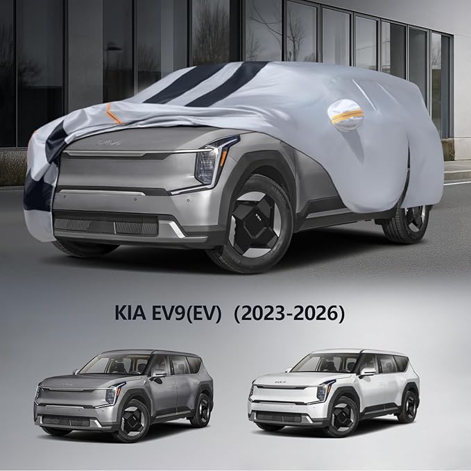 Multi-Layer Car Cover Custom Fit for Kia EV9 (EV)(2023-2026), 100% Waterproof All Weather for Automobiles, Gift with Towel, Heavy Duty Car Covers for Rain Sun UV Protection with Door Zipper