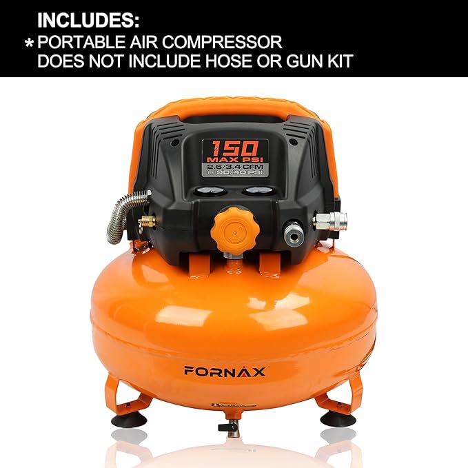 FORNAX Pancake Air Compressor with two couplers, 6 Gallon Portable Electric air compressor, 150 PSI, Oil -Free Air Compressor