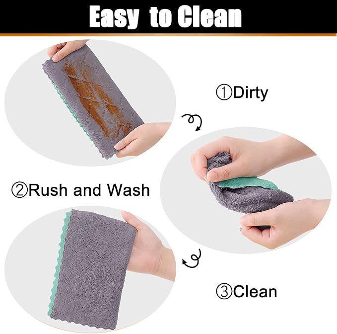 Mordimy 24 Pack Kitchen Towels (20" x 10", Grey & Green), Super Soft and Absorbent Dish Towels, Coral Velvet Microfiber Cleaning Cloth, Nonstick Oil Fast Dry Dish Cloths