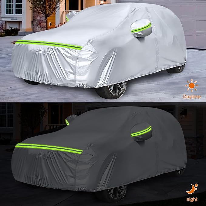 Waterproof Car Covers Replace for 2007-2025 Chevy Suburban/GMC Yukon XL/Cadillac Escalade ESV, 6 Layers Silver All Weather Car Cover with Zipper Door for Snow Rain Dust Protection