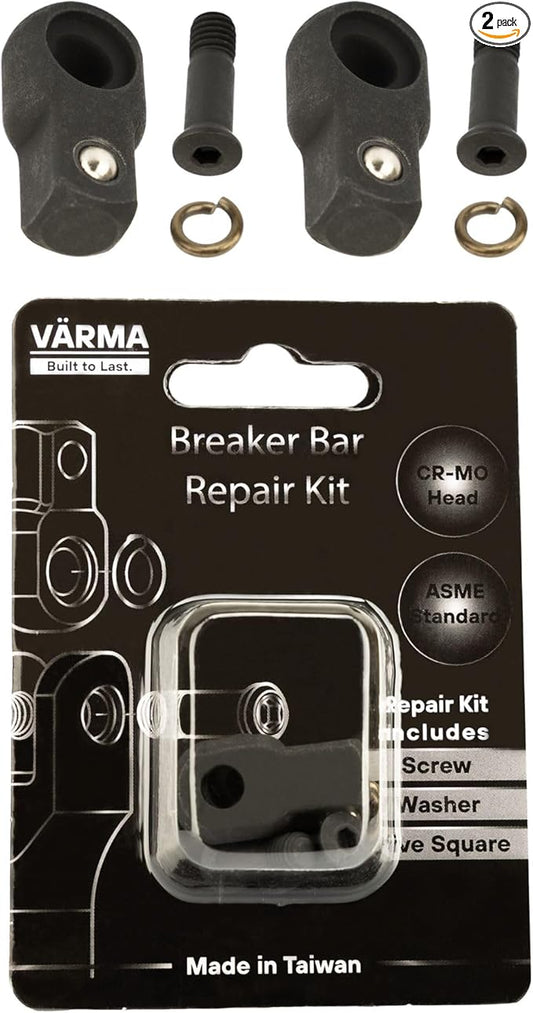 3/8" Breaker Bar Replacement Head Kit (2 PACK)– Advanced Washer-Tension Drive Head– Stays at Any Angle, No Flopping – CR-MO Breaker Bar Maintenance Pack with Drive Squares & Screws