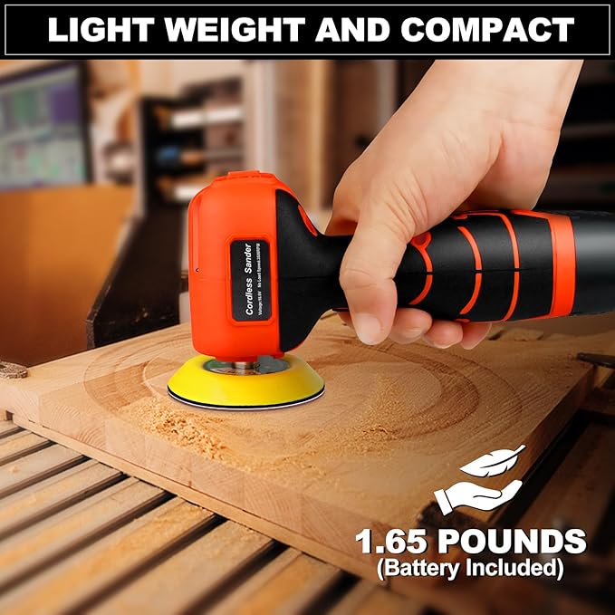Cordless Sander, 3" Palm Sander with 2Pcs 16.8V 3.0Ah Batteries, 3500RPM Mini Polisher, 30 Accessories Sanders Tool for Sanding/Polishing/Waxing/Cleaning