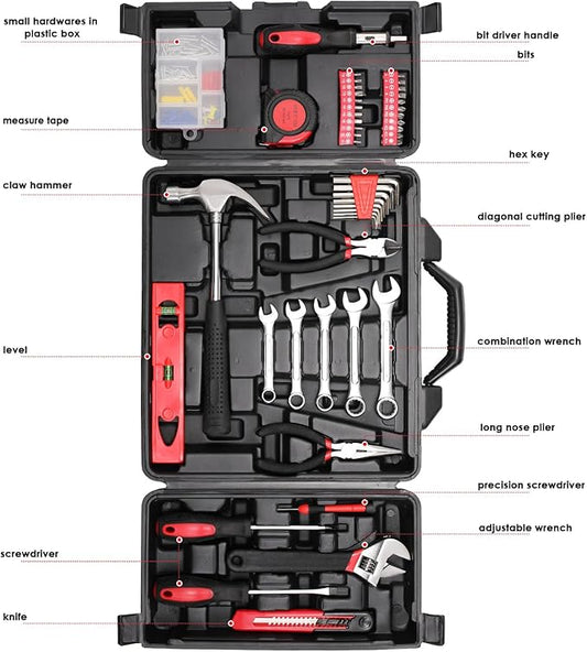 TLGREEN 147 Pieces Tool Set, Tool Kit for Home, Basic Tool Kit with Storage Tool Box, Screwdrivers, Adjustable Wrench, Pliers, Knife,General Household Hand Tool Set for Home, Car, Dorm, Garage