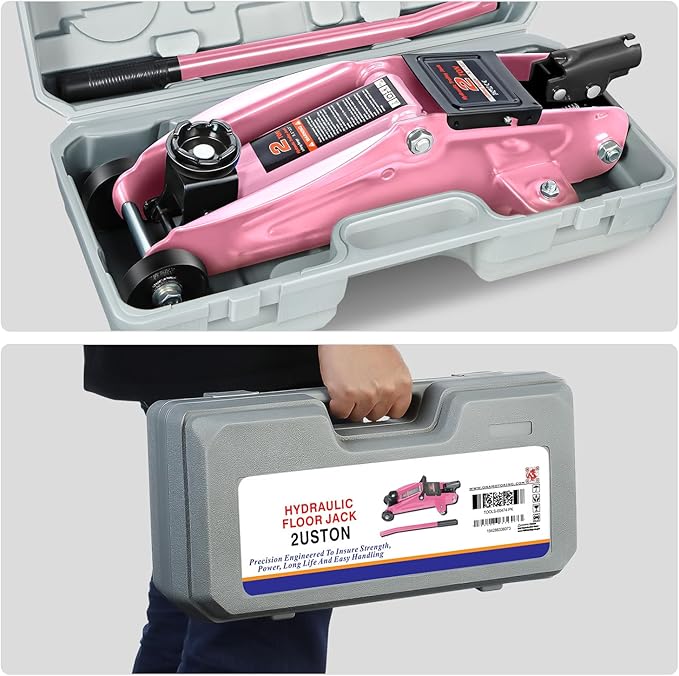 PM PERFORMOTOR Low Profile Hydraulic Trolley Service/Floor Jack, 2 Ton (4000 lbs) Capacity, Lifting Range 5.1"-13",Pink,PM-TOL-FJ20-PK