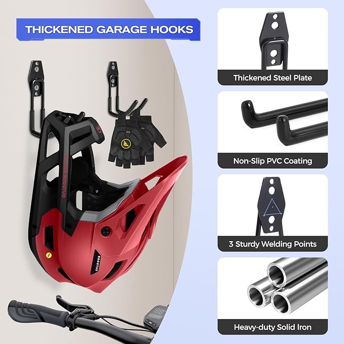 15 Packs Garage Hooks Heavy Duty, Garage Storage Hooks with Nylon Straps, Garage Organization Wall Hooks for Hanging Power and Garden Tools, Ladders, Hose, Ropes, Bulk Items,Bike Hooks for Garage