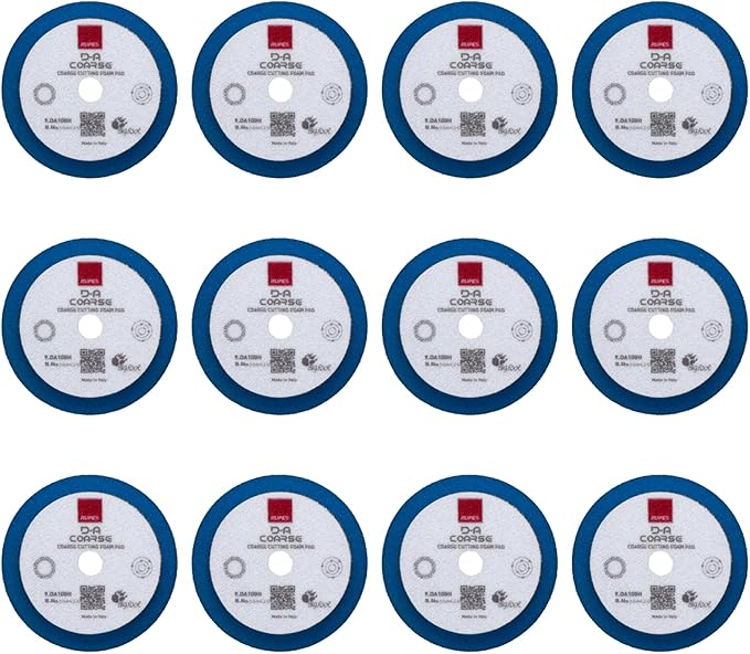 RUPES 9.DA100H Pack of 12 Blue D-A Coarse Cutting Foam Pads 100mm | Compatible with 4" Backing Plate | Ideal for Paint Correction | Mild to Severe Defect Removal
