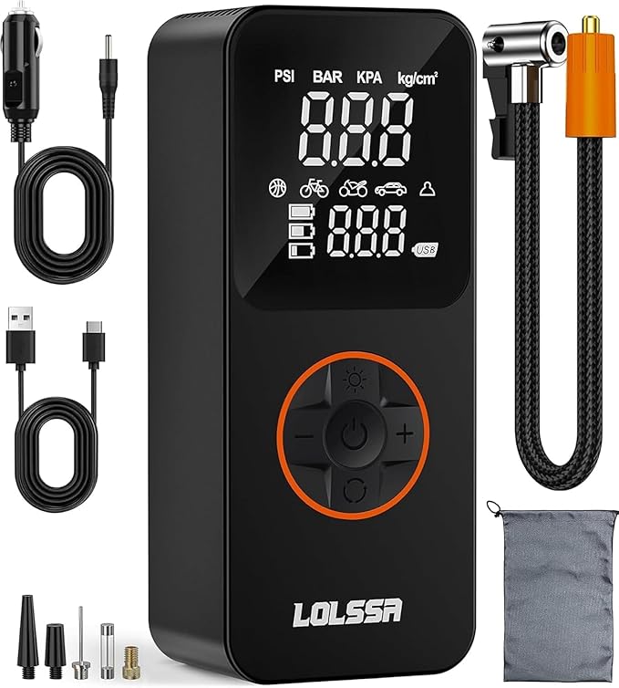 Tire Inflator Portable Air Compressor-Tire Pump 150PSI Cordless Electric for Car, Motorcycle, Bike, Ball, with Tire Gauge Pressure, Dual-Use Type（Dark）