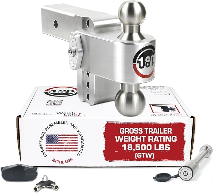 Weigh Safe Adjustable Trailer Hitch Ball Mount, 4" Adjustable Drop Hitch for 2.5" Receiver w/ 2 pc Keyed Alike Lock Set, Heavy Duty Aluminum Trailer Tow Hitch w/Stainless Steel Tow Balls, 18,500 GTW