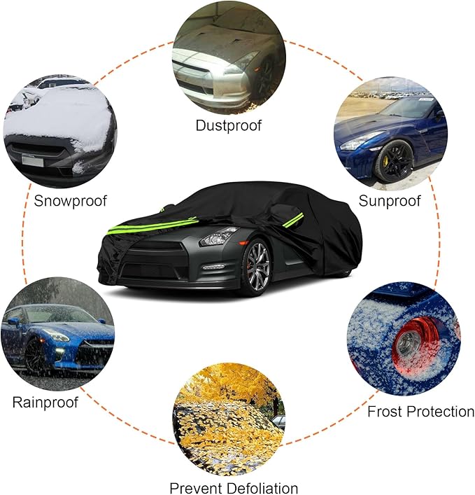 Waterproof Car Covers Replace for 2009-2025 Nissan GT-R, 6 Layers All Weather Custom-fit Car Cover with Zipper Door & Windproof Bands for Snow Rain Dust Hail Protection