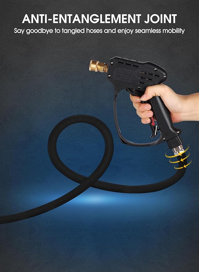 Short Pressure Washer Gun, 5000 PSI Max Swivel High Pressure Washer Extension Wand with 5 nozzles, M22 14MM Swivel Connect & M22 15MM, Car Wash Kit Power Washer Gun for Cars, Driveway, Yard, Fence