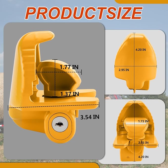 Cenipar Trailer Hitch Lock Universal Size Fit 1-7/8", 2", and 2-5/16" Couplers, Heavy Duty Steel, for Vehicles, Trailers, and RVs(Yellow)