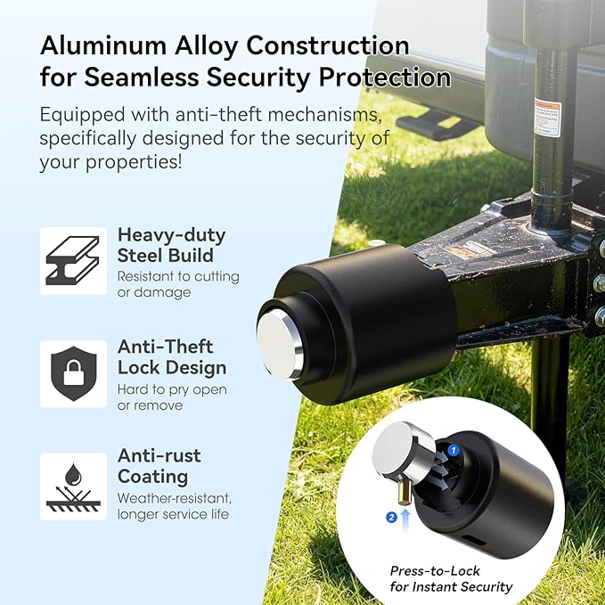 Fookoo Heavy Duty Trailer Lock Fits 2 5/16" Couplers Anti-Theft Ball Hitch Lock Safety Chains Pry-Resistant Tongue Lock Secure for RV, Camper, Boat, ATV, Dump, Cargo, Flatbed, Utility Trailer - Silver