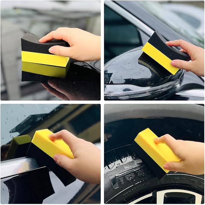 Car Tire Applicator Dressing Shine Sponge, 4PCS Vehicle Contour Wheel Wax Buffing Applicator Pads, Auto Tire Shine Detailing Cleaning Sponge Tool, Universal for SUV RV Truck