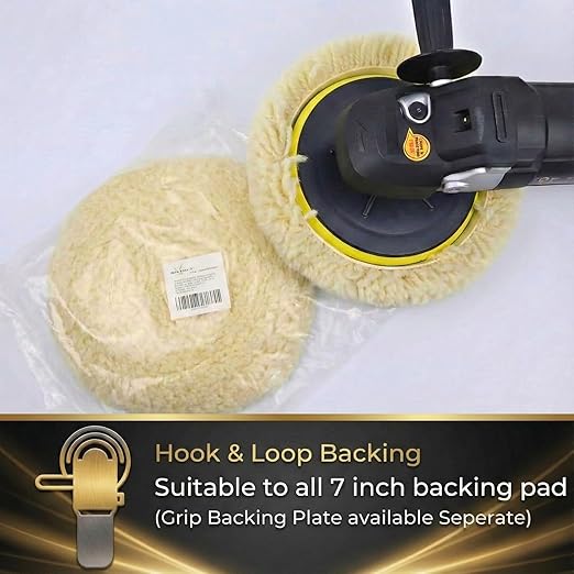Woolous Wool Buffing Pad 8 inch Single Sided Polishing 100% Twisted Lamb Wool Polishing Buffing Compound Pad Wheel Bonnet with Hook and Loop for Auto Car Detailing
