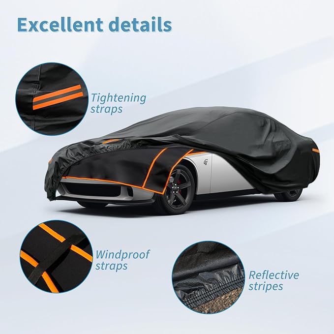 Kayme Hail Protector Car Cover, Anti Hail Multilayer Thickened Full Car Cover,Outdoor Waterproof All Weather Custom Fit Dodge Challenger, Pontiac Firebird, Ford Thunderbird etc