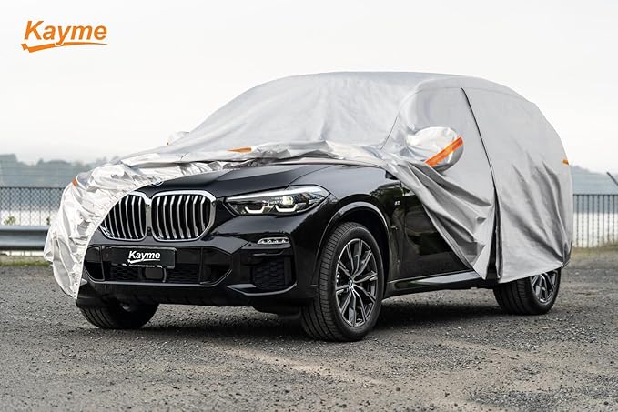 Kayme 6 Layers SUV Car Cover Custom Fit for BMW X5 (2007-2025) Waterproof All Weather for Automobiles, Outdoor Full Cover Rain Sun UV Protection.Silver