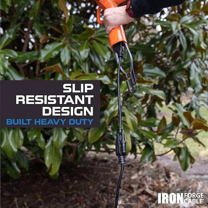 Iron Forge Cable 12 Gauge Outdoor Extension Cord 10 Ft, SJTOW 12/3 Heavy Duty Extension Cord 3 Prong, Oil Resistant & Flame Retardant - Lighted End