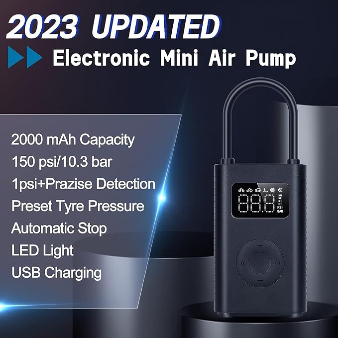 Xiaomi Portable Electric Air Compressor, 150 PSI Tire Inflator for Car, Scooter, Bike Tires and Balls - Cordless with Digital Pressure Detection