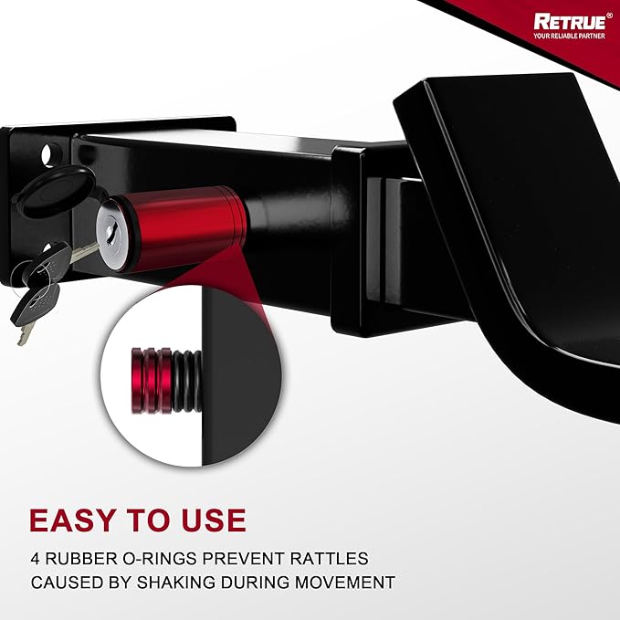 RETRUE Trailer Hitch Receiver Pin Lock - Black, 2 Inch Receiver, 5/8" Dia Hitch Lock for Securely Locking Trailer Hitch with Two Keys, Red