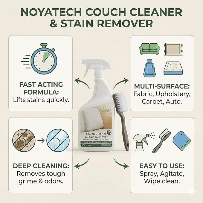 Couch Cleaner and Stain Remover Spray – Professional Strength, Multi-Surface Fabric and Upholstery Cleaner – Pet-Safe, Non-Toxic, Quick-Drying for Couches, Sofas & Car Interiors (COMBO)