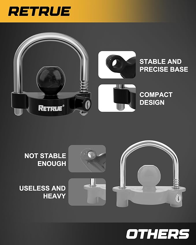RETRUE Universal Coupler Lock Trailer Locks Ball Hitch Trailer Hitch Lock Adjustable Security Heavy-Duty Steel fits 1-7/8 Inch, 2 Inch, 2-5/16 Inch Couplers, Black